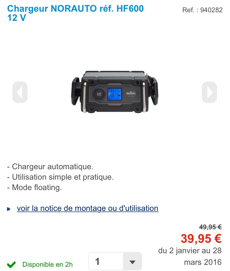 Chargeur batterie NORAUTO HF600 6A/12V - Norauto